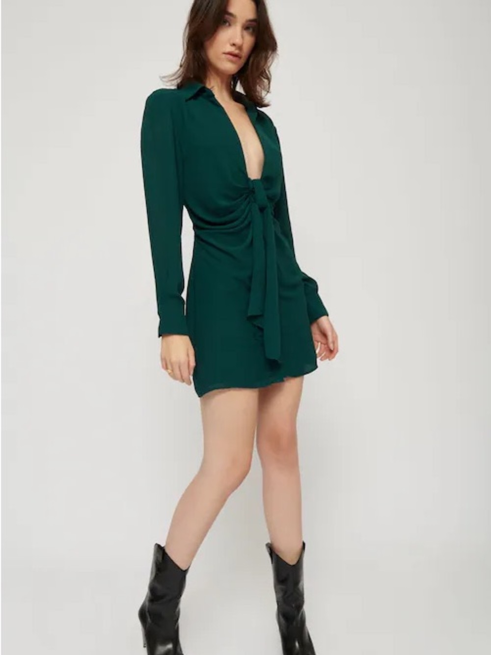 Dynamite Emerald Green Tie-Front Mini Dress Size Small